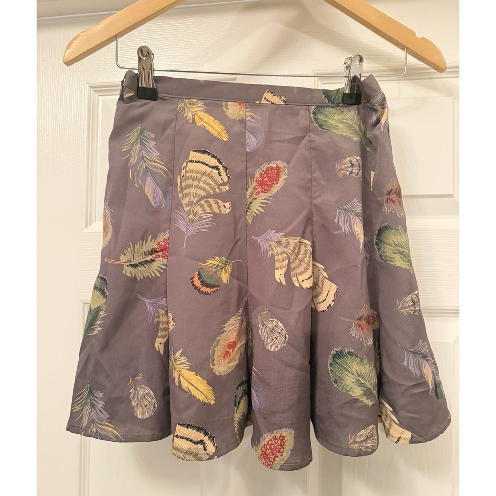 Show Me Your Mumu Feather Print Skirt Women Small Purple Grey A-Line Mini Skirt - Picture 3 of 4